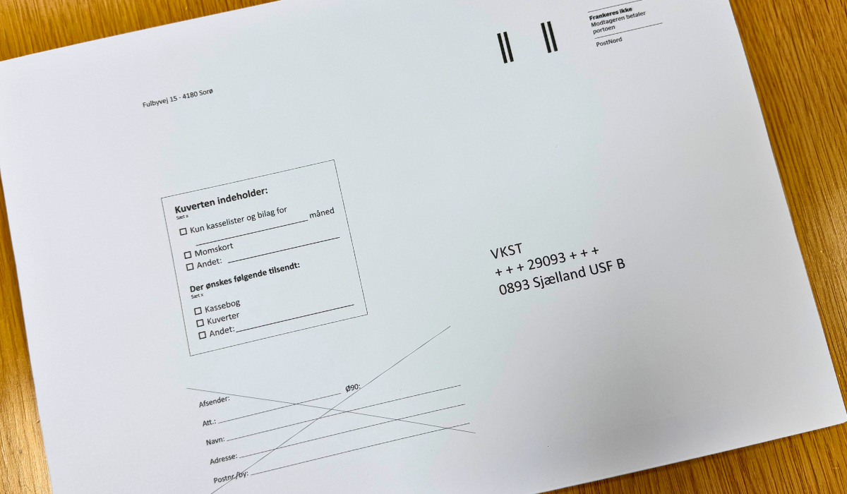 Billedet viser en frankeret svarkuvert
